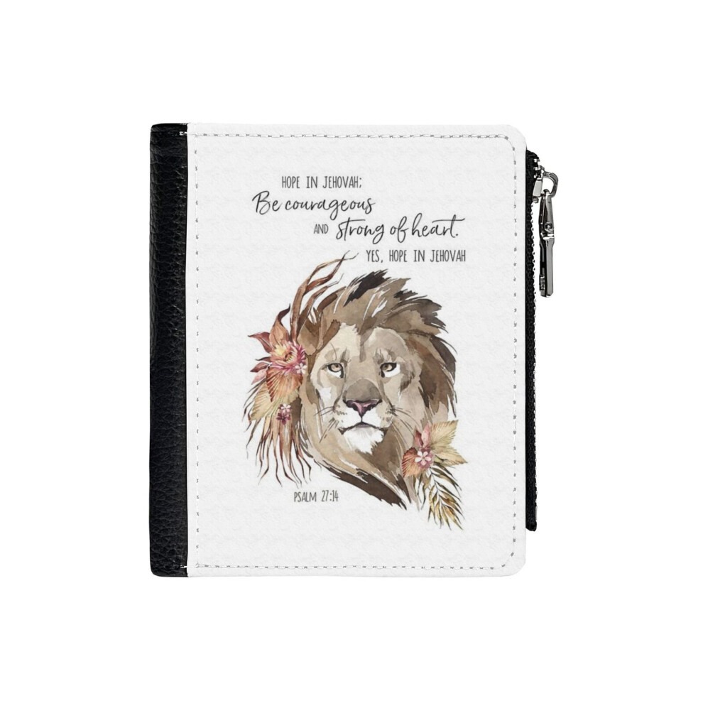(Stong Lion_132) PU Wallet Compact Bifold with Zipper & Multiple Card Coins Slots Black Stylish Durable Graphic Design Print for Men Women Kids Christ-image-OPC-PH7WQTC-NEW