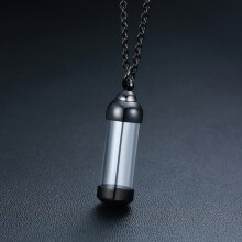 (Noir) (Noir) Collier pendentif bouteille en verre ouvrable bouteille de cendres commémorative crémation