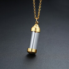 (Or) (Doré) Collier pendentif bouteille en verre ouvrable bouteille de cendres commémorative crémation