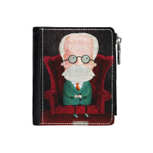 (Sigmund Freud_46) PU Wallet Compact Bifold with Zipper & Multiple Card Coins Slots Black Stylish Durable Graphic Design Print for Men Women Kids Christmas Gift