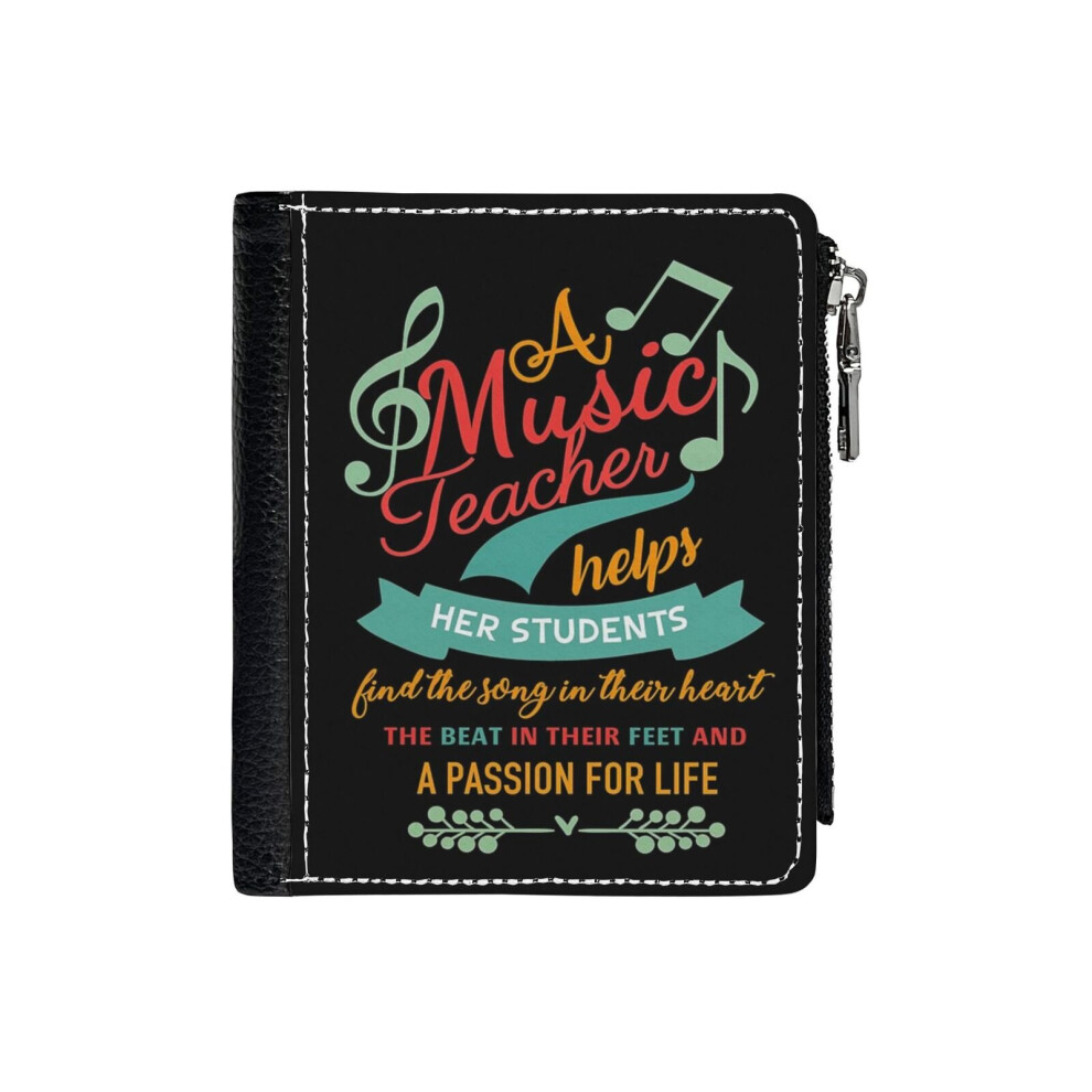 (Music Teacher Gift_188) PU Wallet Compact Bifold with Zipper & Multiple Card Coins Slots Black Stylish Durable Graphic Design Print for Men Women Kid-image-OPC-PH7WRZ7-NEW