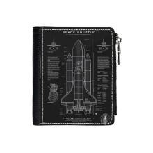 (NASA Space Shuttle Blueprint (all Black) _317) PU Wallet Compact Bifold with Zipper & Multiple Card Coins Slots Black Stylish Durable Graphic Design Print for Men Women Kids Christmas Gift