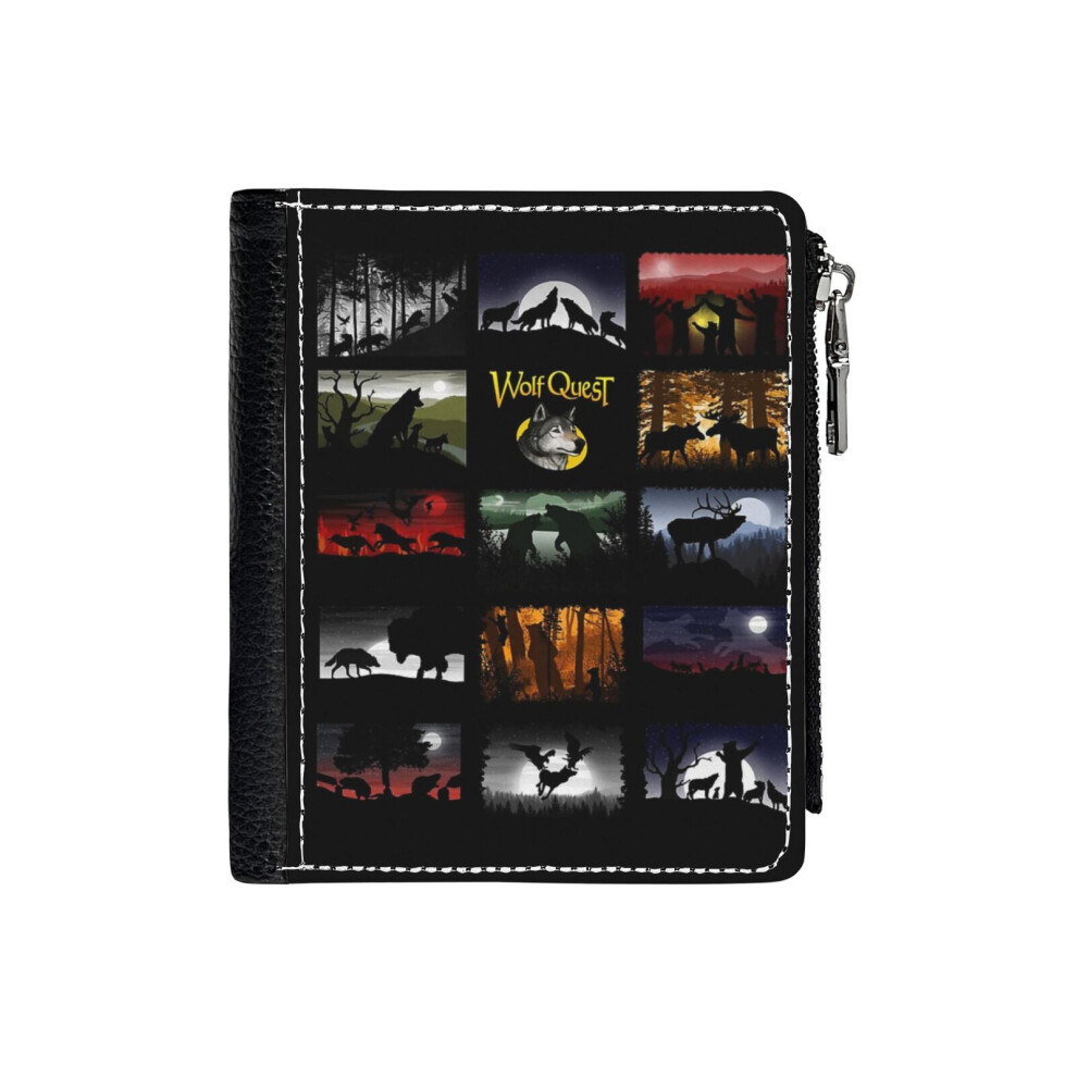 (Mosaic Of WolfQuest Dreams _109) PU Wallet Compact Bifold with Zipper & Multiple Card Coins Slots Black Stylish Durable Graphic Design Print for Men-image-OPC-PH7WSN8-NEW