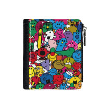 (Mr Men Pattern_359) PU Wallet Compact Bifold with Zipper & Multiple Card Coins Slots Black Stylish Durable Graphic Design Print for Men Women Kids Christmas Gift