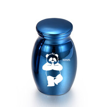 (Bleu 16x25mm) (Bleu 16x25mm) Urnes funéraires Panda en acier titane Porte-cendres commémoratif