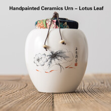 (Feuille de lotus) Urne funéraire en céramique peinte à la main pour cendres funéraires