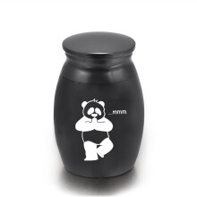 (Noir 16x25mm) (Noir 16x25mm) Urnes funéraires Panda en acier titane Porte-cendres Memorial Mini
