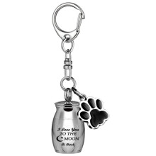 (E)(E) Porte-clés souvenir en acier inoxydable pour cendres de chien, pendentif en forme de patte, étanche