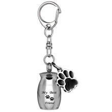 (W)(W) Porte-clés souvenir en acier inoxydable pour cendres de chien, pendentif patte, étanche