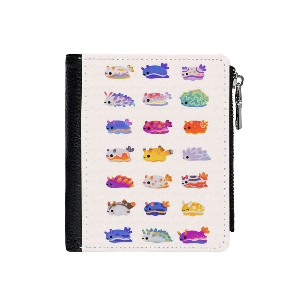 (Sea Slug Day - Bright_106) PU Wallet Compact Bifold with Zipper & Multiple Card Coins Slots Black Stylish Durable Graphic Design Print for Men Women-image-OPC-PH7WTT2-NEW