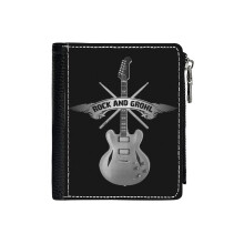 (ROCK And GROHL Awesome Drumstick Guitar ORIGINAL!_70) PU Wallet Compact Bifold with Zipper & Multiple Card Coins Slots Black Stylish Durable Graphic Design Print for Men Women Kids Christmas Gift
