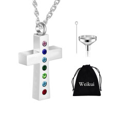 (Argent 1 pièce) (Argent 1 pièce) Collier pendentif croix en argent Cendres de crémation Urne commémorative