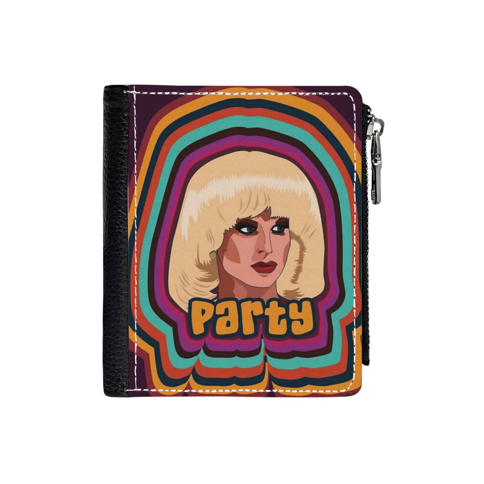 (Katya Zamolodchikova - Party_34) PU Wallet Compact Bifold with Zipper & Multiple Card Coins Slots Black Stylish Durable Graphic Design Print for Men-image-OPC-PH7WW6X-NEW