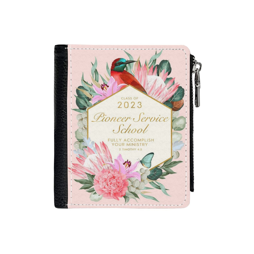(Pioneer Service School 2023 (Bird Flower)_463) PU Wallet Compact Bifold with Zipper & Multiple Card Coins Slots Black Stylish Durable Graphic Design-image-OPC-PH7WW8C-NEW