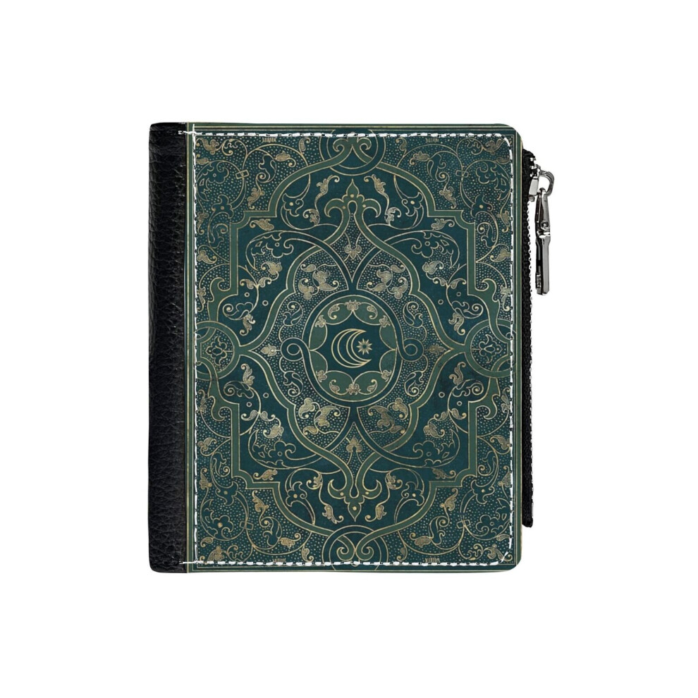 (Old Magic Spell Book_126) PU Wallet Compact Bifold with Zipper & Multiple Card Coins Slots Black Stylish Durable Graphic Design Print for Men Women K-image-OPC-PH7WWN5-NEW