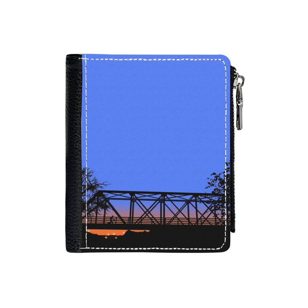 (One Tree Hill Bridge_20) PU Wallet Compact Bifold with Zipper & Multiple Card Coins Slots Black Stylish Durable Graphic Design Print for Men Women Ki-image-OPC-PH7WWRM-NEW