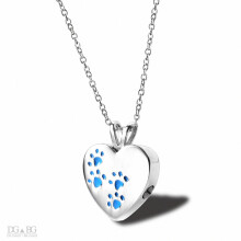(Empreinte de patte bleue) Urne commémorative pour animaux de compagnie en forme de cœur avec médaillon