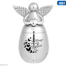 (HG48890H01)(HG48890H01) Petites urnes funéraires pour cendres humaines Ailes d'ange Coeur Mini acier
