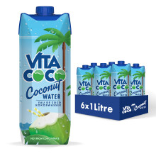 Vita Coco Agua de Coco Pura, Pack de 6 x 1L, Hidratante Natural con Electrolitos, Vitamina C, Potasio y Sin Gluten, 6x1000ml