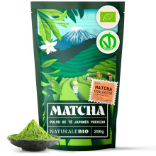 NaturaleBio T? Verde Org?nico en Polvo - 200g - T? Matcha Biol?gico Japon?s, Bio Grado Premium - Cultivado en Jap?n, Uji, Kyoto - Ideal para Beber, Co
