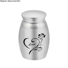 (HG36519SV)(HG36519SV)Lover Lemmikkiuurna Muistosäilytys Urna Metallikansi Love Rose Pattern Mini