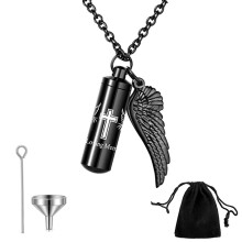 (Zwart-1 stuk) (Zwart-1 stuk) Zwarte cilinder crematie sieraden gegraveerd kruis as ketting gedenkteken