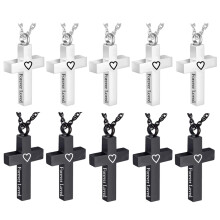 (plata negra -10 piezas) (plata negra -10 piezas)Joyería de cremación para cenizas humanas corazón plata/cruz