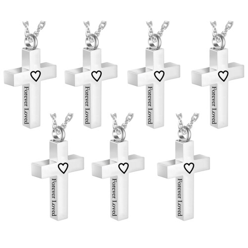 (argento-7 pezzi) (argento-7 pezzi) Urna per cremazione con cuore in argento/croce nera per uomo/donna