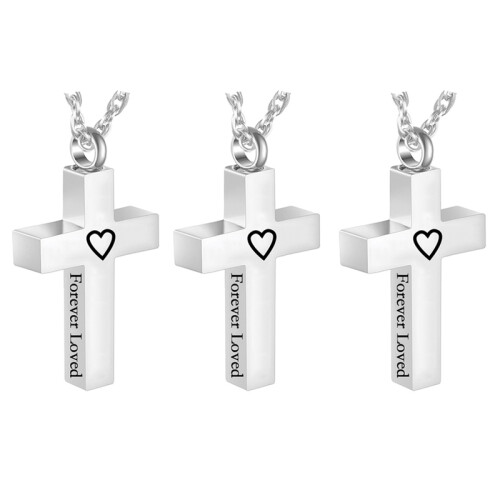 (argento-3 pezzi) (argento-3 pezzi) Urna per cremazione con cuore in argento/croce nera per uomo/donna