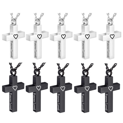 (argento-3 pezzi) (argento-3 pezzi) Urna per cremazione con cuore in argento/croce nera per uomo/donna 1