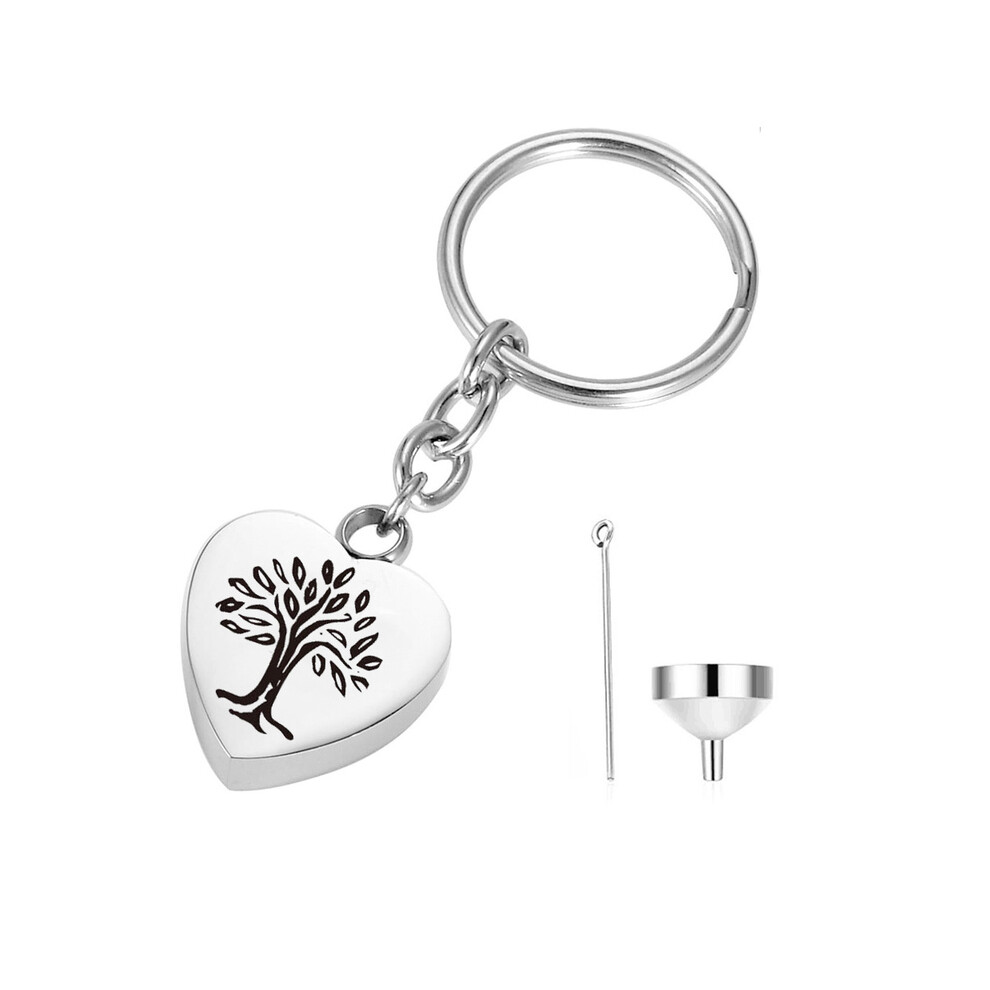 Porte-clés pendentif urne funéraire en forme d'arbre de vie en acier inoxydable