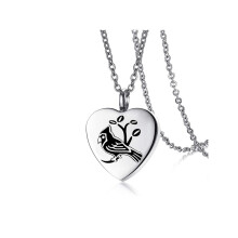 Stainless Steel Heart Pendant Cremation Jewelry Memorial Bird Design