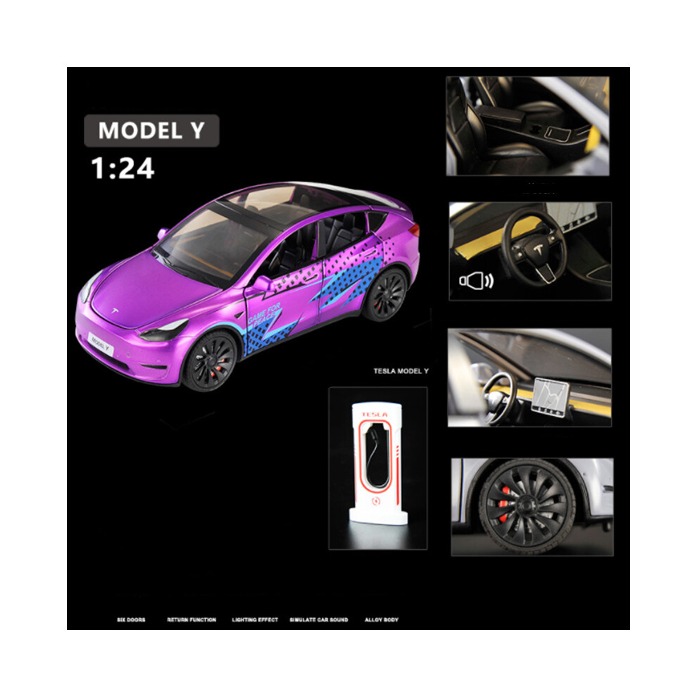 (Model y purple)1:24 Roadster Alloy Sports Car Models Metal Vehicles Car Models Simulation Sound--image-OPC-PH7X6FC-NEW