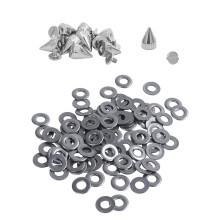 10 Stück 9,5 x 15 mm silberne Spikes, Spitzstifte Schraubstifte Nieten und 100 Stück