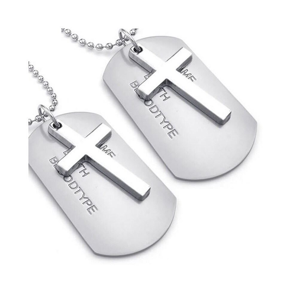 Collier pour homme, pendentif en alliage style militaire, croix et plaque d'identité militaire