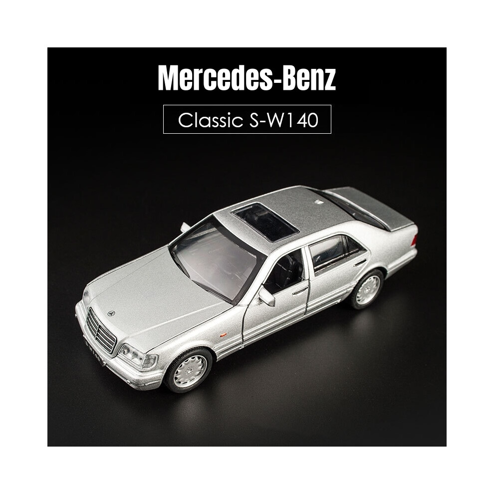 (Silver)1/32 S-W140 Classic Toy Car Model Diecast Alloy Miniature Sound & Light Pull Back 1:32 Collection-image-OPC-PH7X6WR-NEW