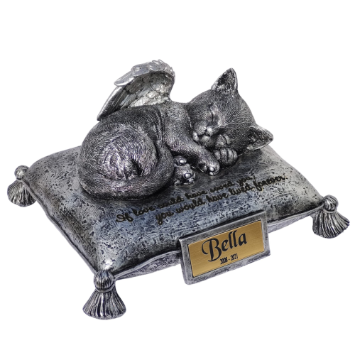 Personalized cat urn, heavenly angel cat sleeping on pillow cremation