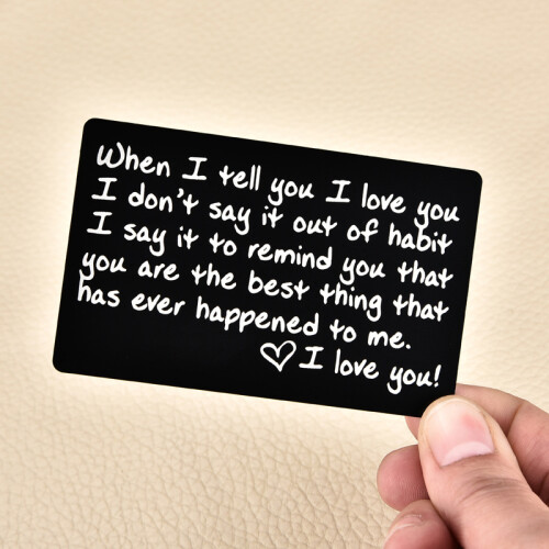 Small Engraved Wallet Card Keepsake Card Metal Love Note Anniversary 1