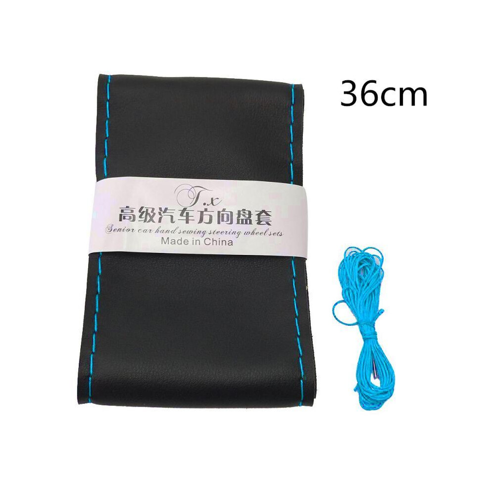 (36Cm Blue)36Cm/40Cm Diy Steering Wheel Covers Soft Leather Braid Car Steering Wheel With Needle Black/Blue 9319708089905