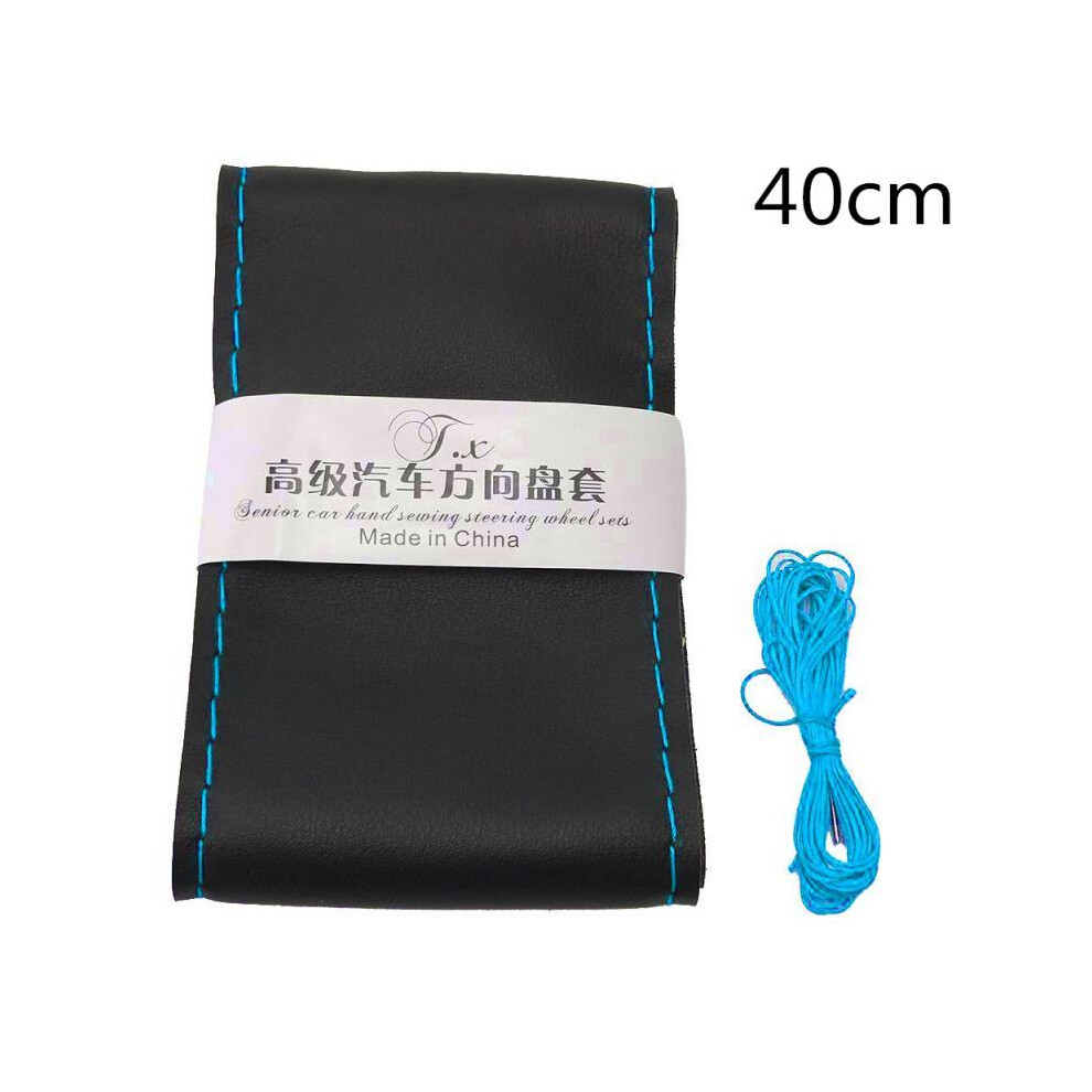 (40Cm Blue)36Cm/40Cm Diy Steering Wheel Covers Soft Leather Braid Car Steering Wheel With Needle Black/Blue 9319708089936