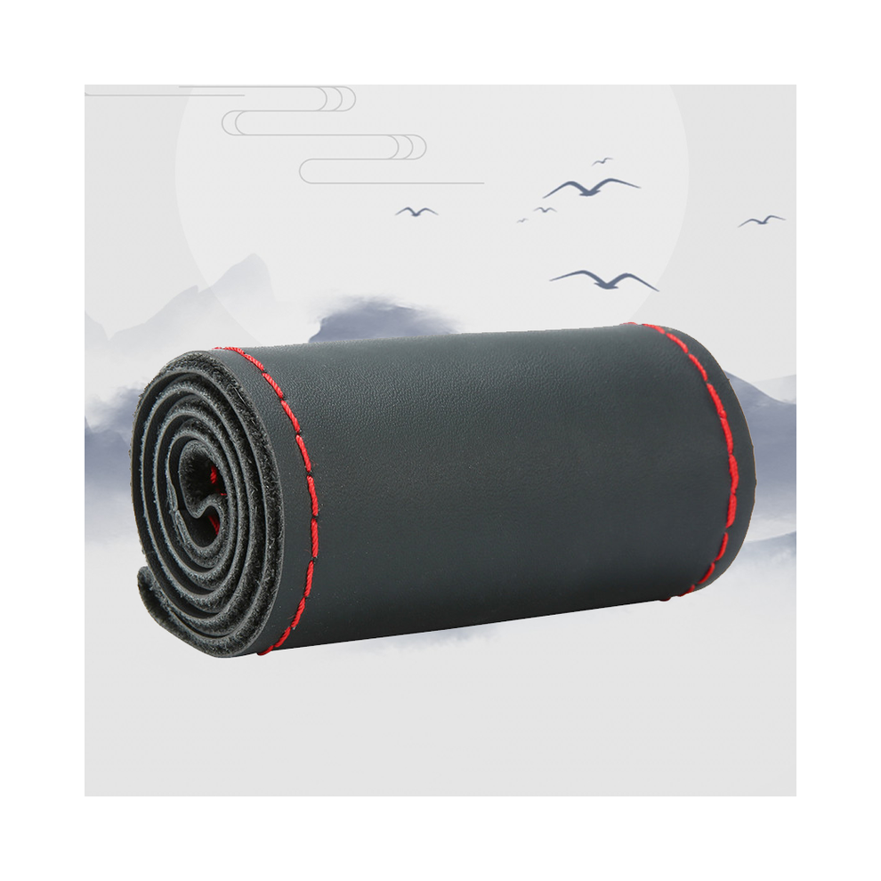 (Black red thread)DIY 37/38cm car steering wheel cover hand-stitched soft and comfortable artificial-image-OPC-PH7X76X-NEW