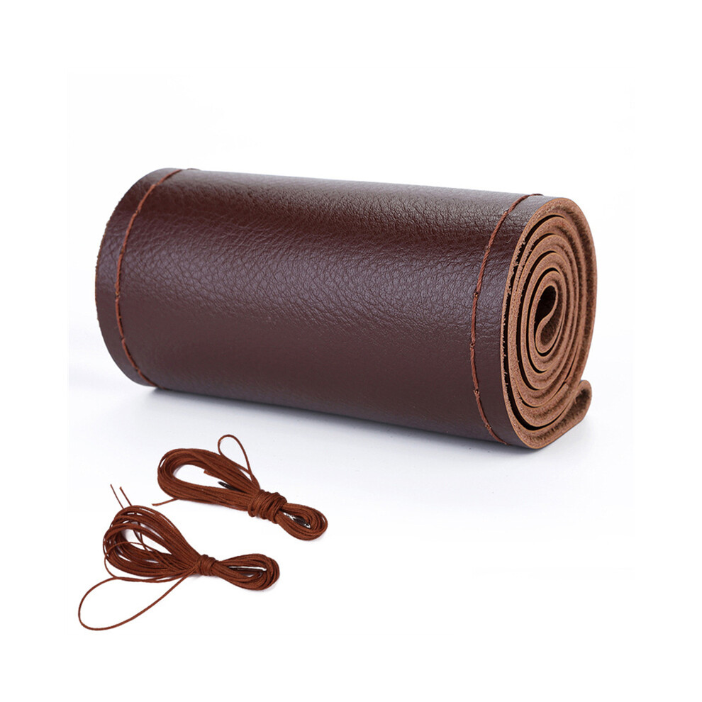 (Coffee Side Line Type)Leather Car Steering Wheel Cover Car Braid On The Steering Wheel 38Cm Diy Universal 9319708090215
