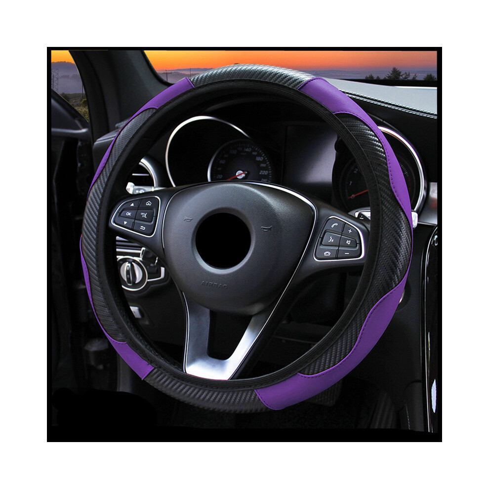 (1 Purple)New universal car steering wheel cover non-slip PU leather steering wheel covers carbon fiber-image-OPC-PH7X7B8-NEW