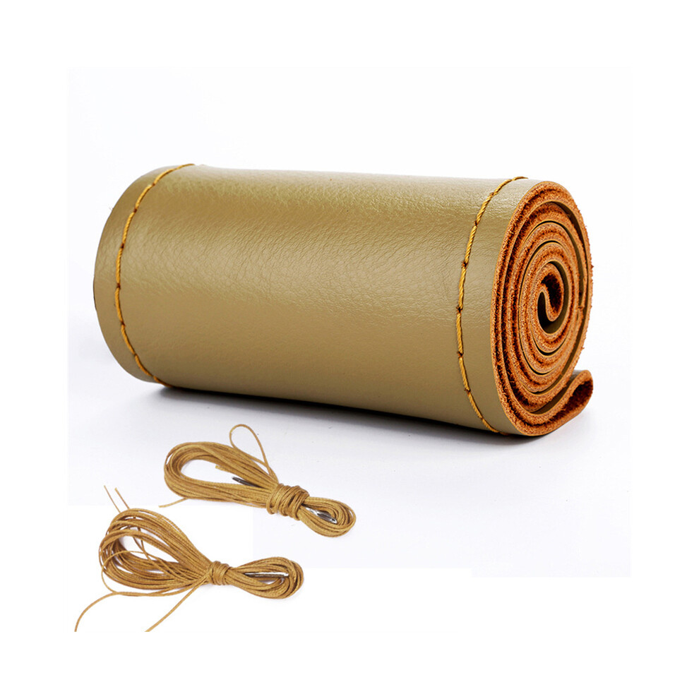 (-Sideline Type)Leather Car Steering Wheel Cover Car Braid On Steering Wheel 38Cm Diy Universal Beige 9319708090109