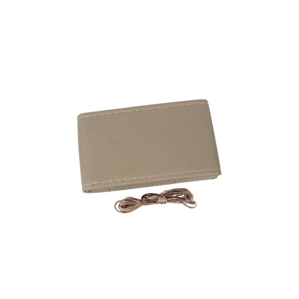 (Beige) Pu Leather Hand Sewing Universal Car Steering Wheel Cover 37-38Cm 14.5"-15" Slip Beige 9319708090369
