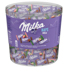 Milka Naps Mix - Assortiment de Chocolat au Lait du Pays Alpin : Chocolat au Lait, Cr?me Cacao, Noisettes, Fraise - Tubo d'1 kg