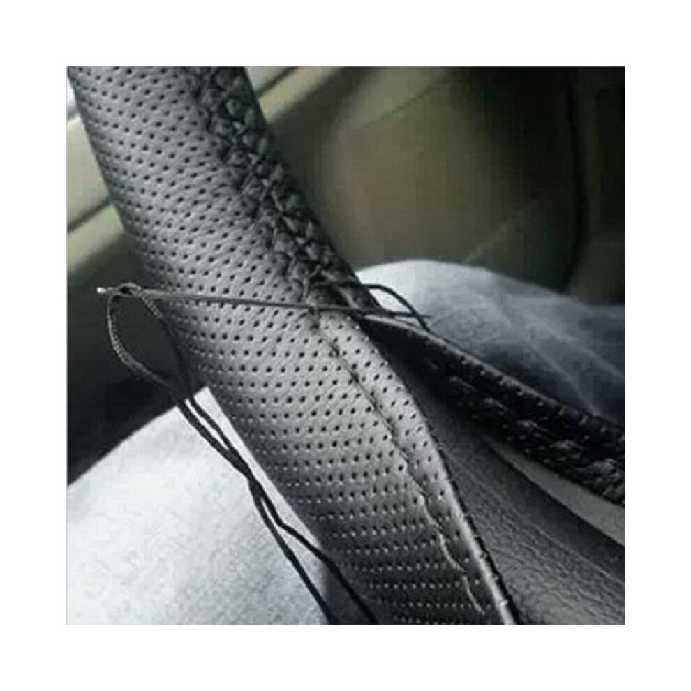 ( And ) Car Steering Wheel 38Cm Braid Needles And Threads Artificial Leather Covers Suite Black 9319708092905