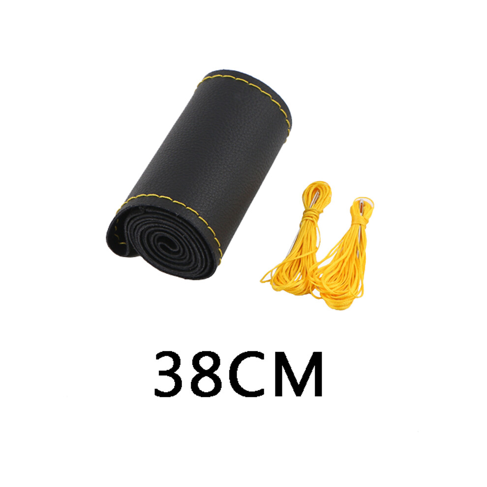 (Cowhide 38Cm )Universal Diy Car Steering Wheel Cover 15Inch/38Cm Cowhide, Yellow 9319708092974