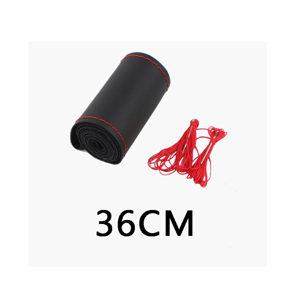 (Cowhide 36Cm )Universal Diy Car Steering Wheel Cover 15Inch/38Cm Cowhide, Red 9319708092936