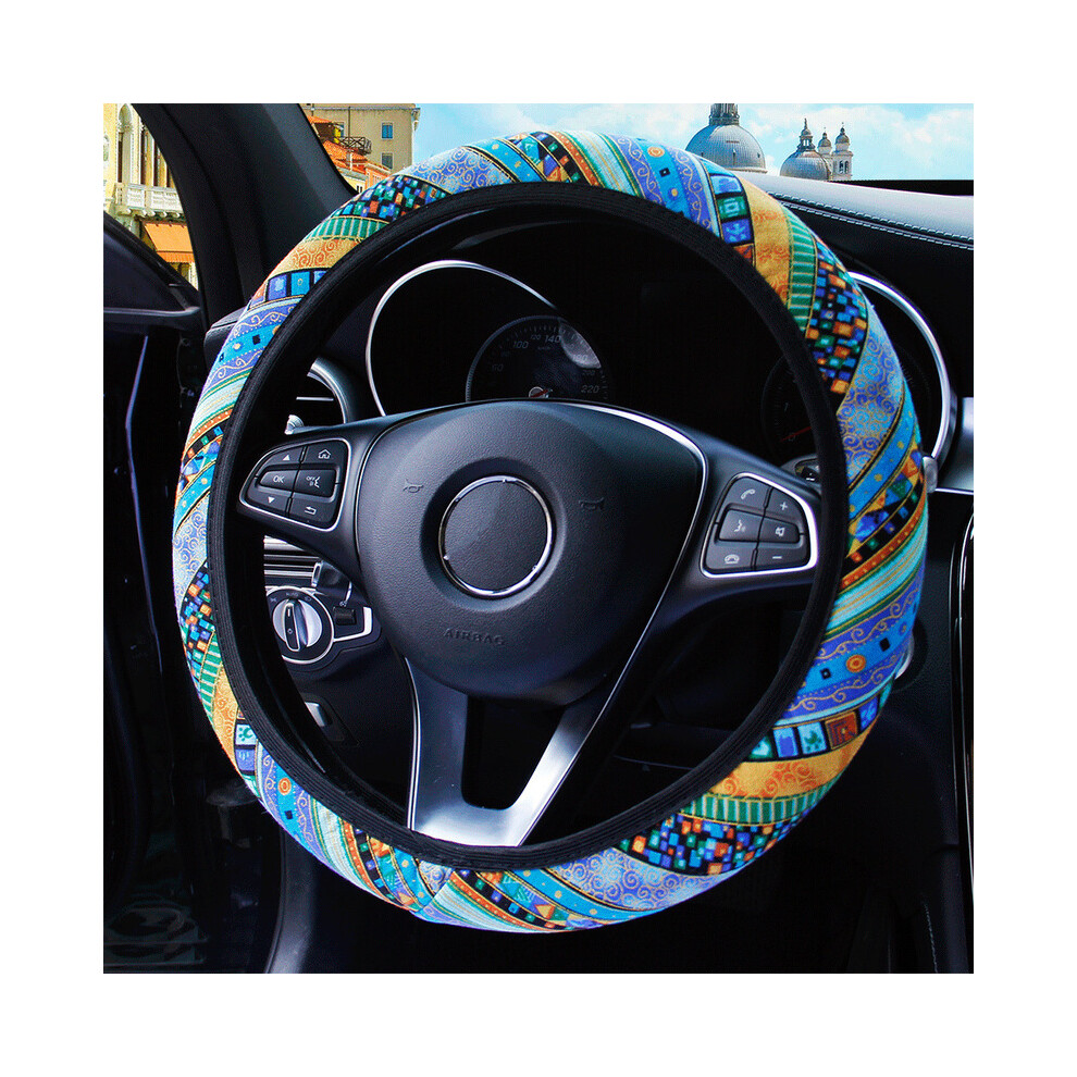 (Blue)37-38Cm Universal Flexible Car Steering Wheel Cover Four Seasons Ethnic Style Car Interior Accessories Blue 9319708093124